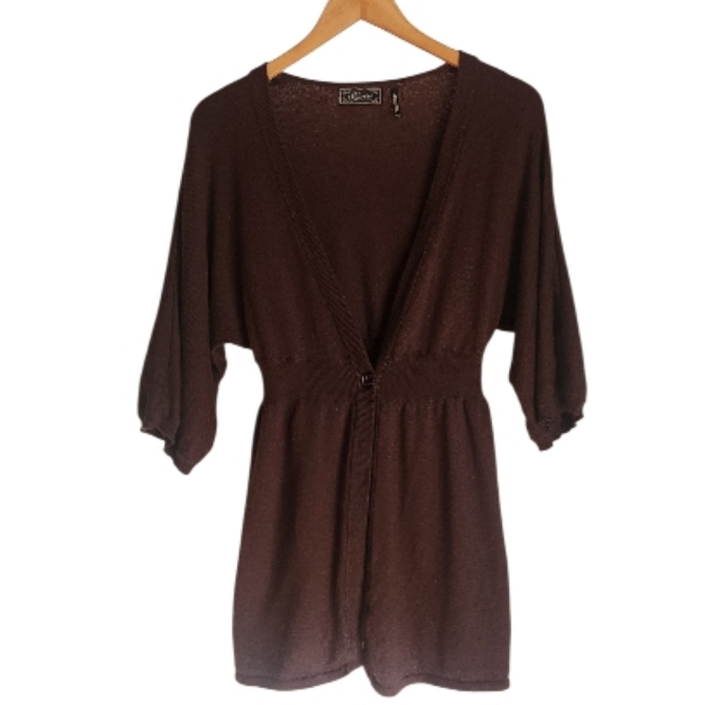 Vtg Y2K Guess‎ Chocolate Brown Women's Cardigan Sweater Sz L